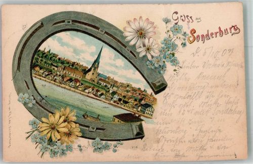 Sonderburg 1907 Hufeisen Blumen Kirche