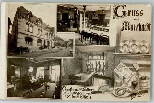 Murrhardt 1909 Gasthaus zum Waldhorn Gaststube Klavier Metzgerei sign. Fr. Weber
