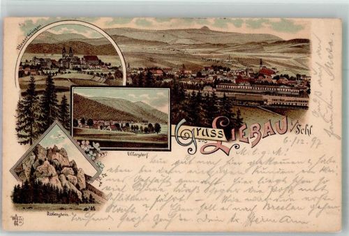 Liebau i Schl 1897 Kirche Kloster Grüssau Ullersdorf Rabenstein Bahnpost Liebau- Zug 563