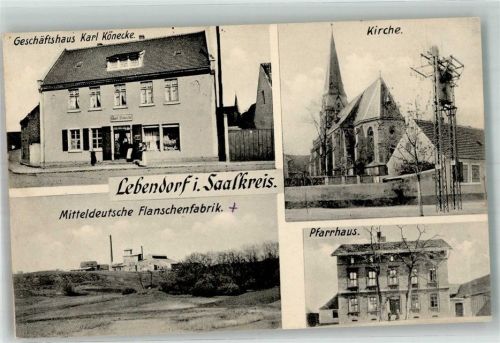 Lebendorf 1916 Kirche Pfarrhaus Geschäft Könecke Mitteldeutsche Flanschenfabrik AG