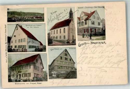 Hausen an der Rot 1906 Kirche Gasthaus zur Sonne Bäckerei Schwenger Brauerei Moser Gasthaus zum Ochsen