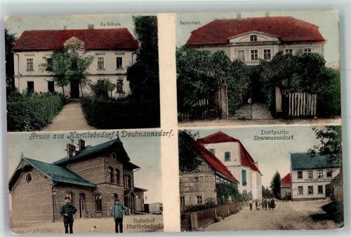 Löwenberg 1906 Hartliebsdorf Deutmannsdorf Bahnhof Dorfpartie Pastorenhaus ev. Schule