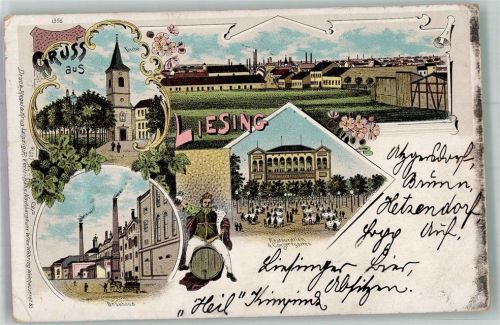 Wien 1898 Brauerei Gasthaus Kirche Liesing Lithographie