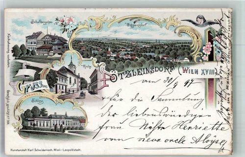 Wien 1897 Gasthaus Schafbergalpe Schloss Kirche Pötzleinsdorf
