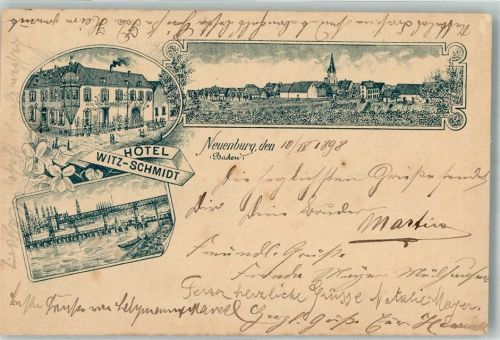 Neuenburg 1898 Vorläufer Druck um 1890 Hotel Witz-Schmidt Rhein