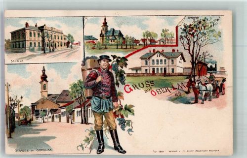 1100 Wien 10. Bezirk, Favoriten Lithographie Tracht Wein - Lese Kirche Schule Straße Ober-Laa