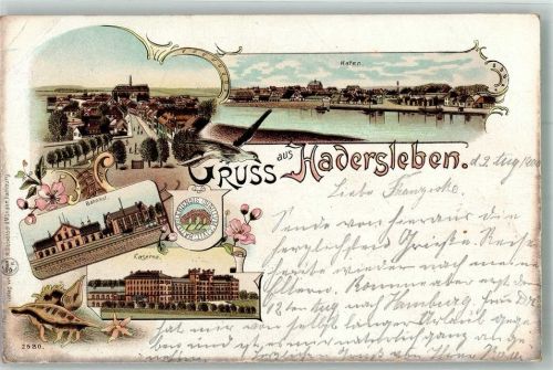 Hadersleben 1900 Kaserne Bahnhof Hafen Lithographie