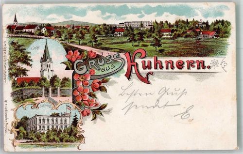 Gäbersdorf 1903 Schloss Kuhnern Kirche Lithographie