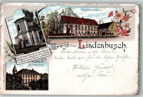 Lipce Lindenbusch 1898 Lithographie Schloss Gasthaus Geistert Kapelle