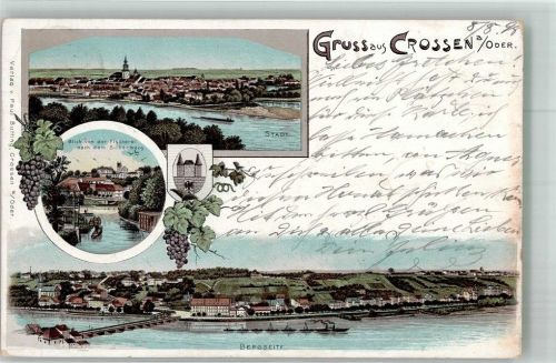 Crossen a.d. Oder 1898 Blick nach dem Silberberg Oderbrücke