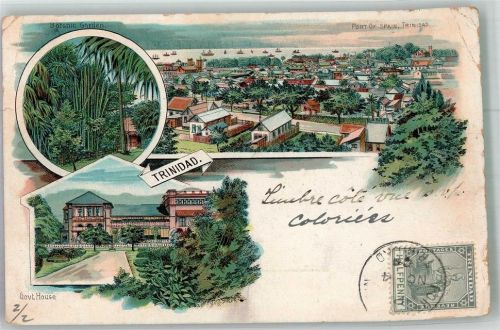 Port of Spain 1904 Marke bidlseitig Lithographie