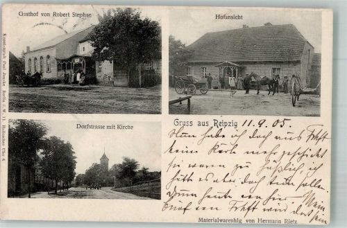 Reipzig 1905 Gasthaus Stephan Dorfstrasse mit Kirche
