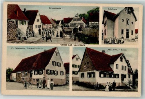 Gailsbach 1915 Spezereihandlung Schumacher Gasthaus zum Lamm Dorfstrasse Hund Kutsche