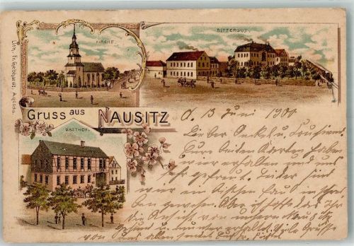 Nausitz 1900 Rittergut Gasthaus Dorfkirche