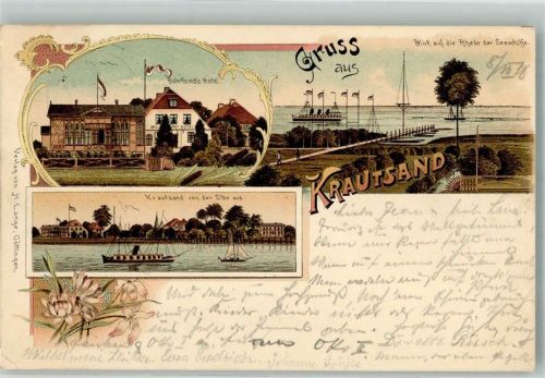 Krautsand 1898 Elbe Hotel Buhrfeind Seesteg