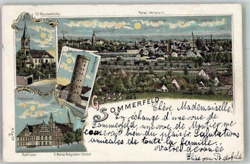 Sommerfeld 1898 Rathaus Kirche St.Nicolai und S. Maria Magdalen Büttelturm