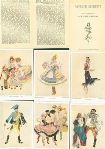 Lot mit 8 AK signiert Johanna Plak Serie Operette Der Zigeunerbaron komplett Originalumschlag Künstlerkarten