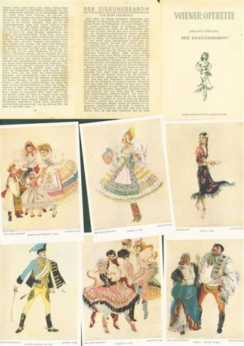 Lot mit 8 AK signiert Johanna Plak Serie Operette Der Zigeunerbaron komplett Originalumschlag Künstlerkarten