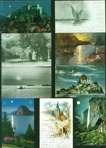 Mondscheinkarten Lot mit 22 AK, 1900-1927; überwiegend gute Erhaltung, teils gelaufen