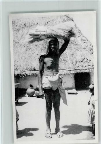 Typen aus Indien - Im Dorf, Mann trägt die Ernte au dem Kopf AK Asiat.Volkstyp