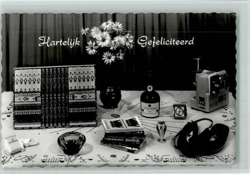 Hartelijk Gefeliciteerd - Zigarren, Uhr, Kamera AK Stilleben