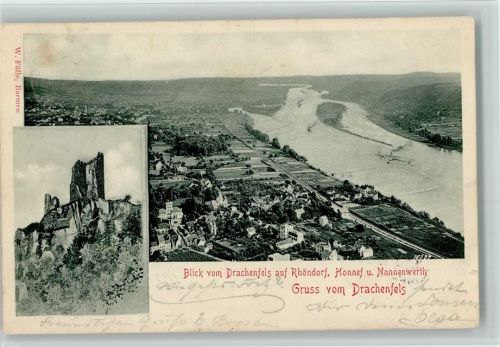 Rhöndorf 1901 Blick vom Drachenfels Honnef Nonnenwerth