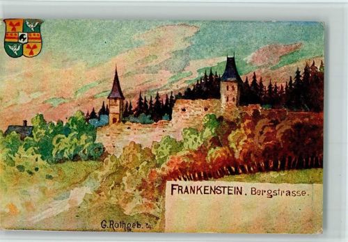 Frankenstein Serie Burgen der Bergstrasse und des Odenwalds Wappen sign. G. Rothgeb