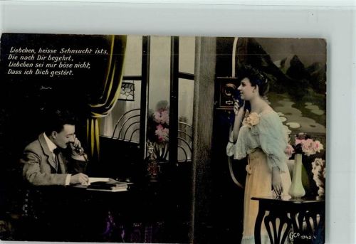 Serie 1742-4 Telefon - Jugendstil Interieur , gute Erhaltung GL & Co Fotomontage AK