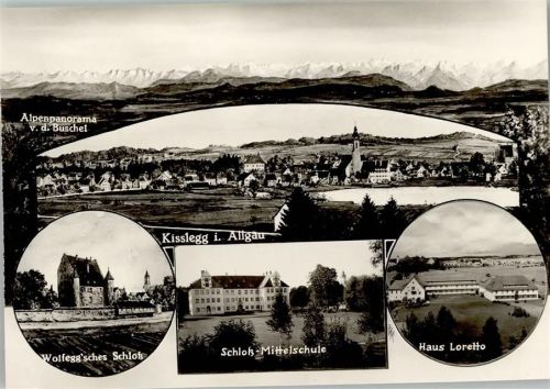 Kißlegg 1965 Wolfeggsche Schloß, Schloß Mittelschule, Haus Loretto , sehr gute Erhaltung AK