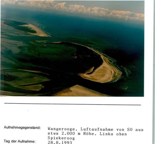 Wangerooge Luftaufnahme von SO Links oben Spikeroog Foto montiert auf Karton