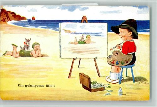 Strandleben- Staffelei - Kinderporträt im Badeanzug