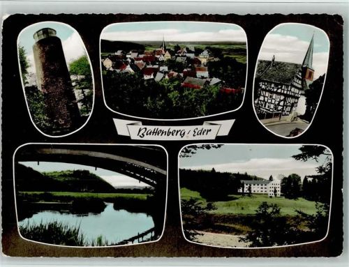35088 W3559 Battenberg (Eder) - Gesamtansicht Ortsansichten Kirche Fachwerkhaus Turm Brücke Mehrfachaufnahme