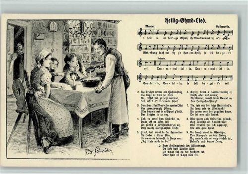 Volksleben Bauernstube - Lierderkarte - Heilig Ohmd Lied - Verlag Wilhelm Vogel Nr. 56, sehr gute Erhaltung AK