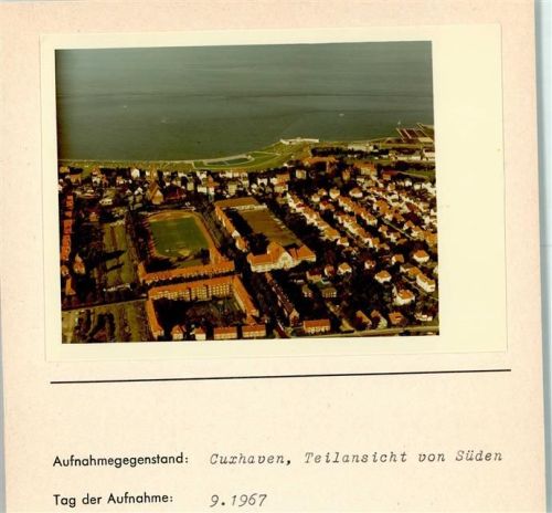Cuxhaven Fliegeraufnahme Stadion Foto montiert auf Karton