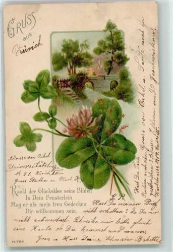 1900 mit Glasperlenauflage Spruch Lithographie