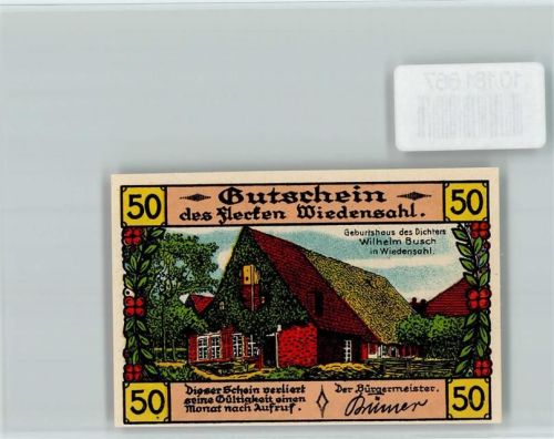 31719 W3061 Wiedensahl - Notgeld Geburtshaus Wilhelm Busch Max und Moritz