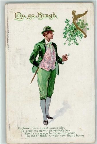 Prägedruck- Frin go Bragh AK St Patricks Day 1912 Gebrauchsspuren