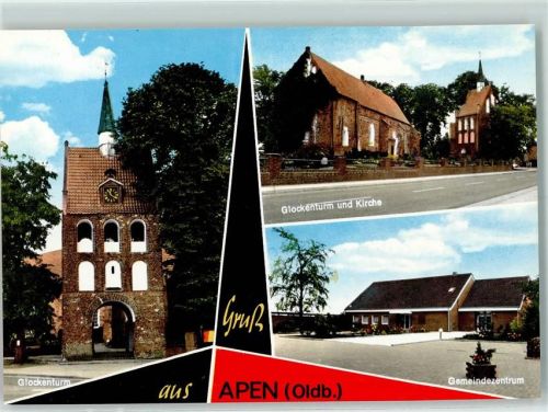 26689 W2913 Apen - Glockenturm Kirche Gemeindezentrum Rückseite mit Abschürfungen bzw Kleberesten