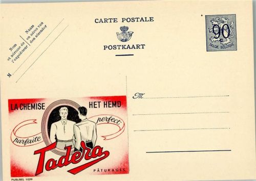 1970 Tadera Hemden, Publibel 1029, Belgische Ganzsache Wertstufe 90c Ziffer auf Löwe