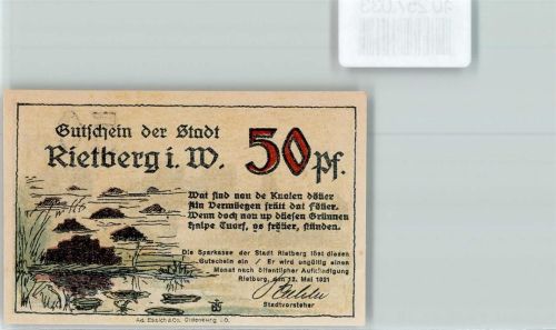 Rietberg Notgeld 50 Pfennig Schloßwälle