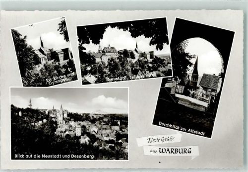 34414 W3530 Warburg , Westf - Evangel. Kirche und Gymnasium Neustadt Durchblick zur Altstadt Blick auf die Neustadt und Desenberg