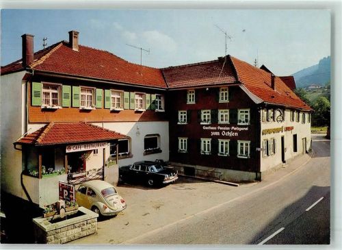 Langenbrand Rückseite mit Abschürfungen und Kleberesten Gasthof Pension Ochsen Inhaber Ingrid Wörner