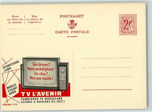 Fernseher - TV Lavenir - Publibel 1773 Belgische Ganzsache Wertstufe 2,00