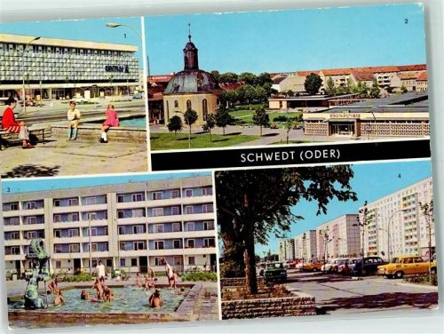 Schwedt Rückseite mit Abschürfungen bzw Kleberesten Centrum Warenhaus Wohnkomplex VI Lenin Allee
