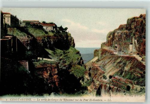 Constantine 1920 La sortie des Gorges du Rhummel vue du Pont El-Kantara AK