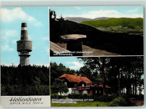 93485 W8491 Rimbach , Oberpf - Hohenbogen Blick vom Burgstall zum Kaitersberg Forst- und Unterkunftshaus auf dem Hohenbogen