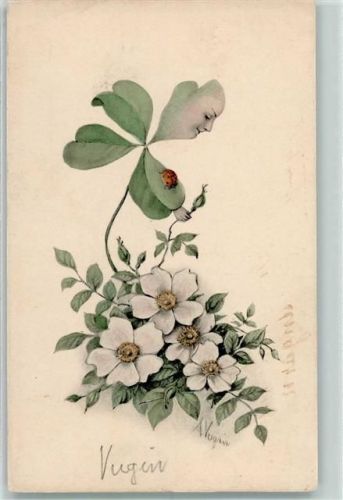 Serie 2813-2 Kleeblatt vermenschlicht und Marienkäfer AK