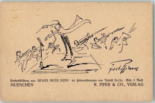 W8000 München Probeabbildung Federzeichnung von Rudolf Hesse Verlag Piper AK - Geschichte Künstlerkarte