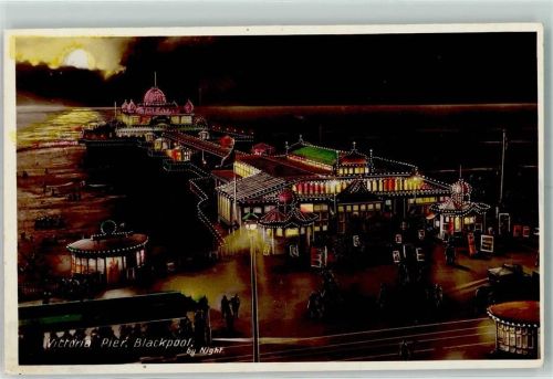 Blackpool 1930 Victoria Pier Illumation by Night AK