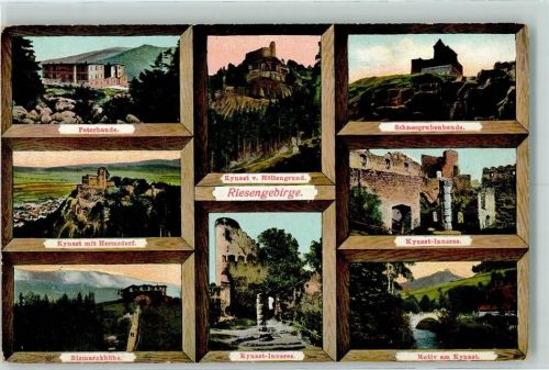 Kynast 1913 Pezerbaude, Kynast Burg, Schneegrubenbaude , Bismarckhöhe , Schmuckrahmen